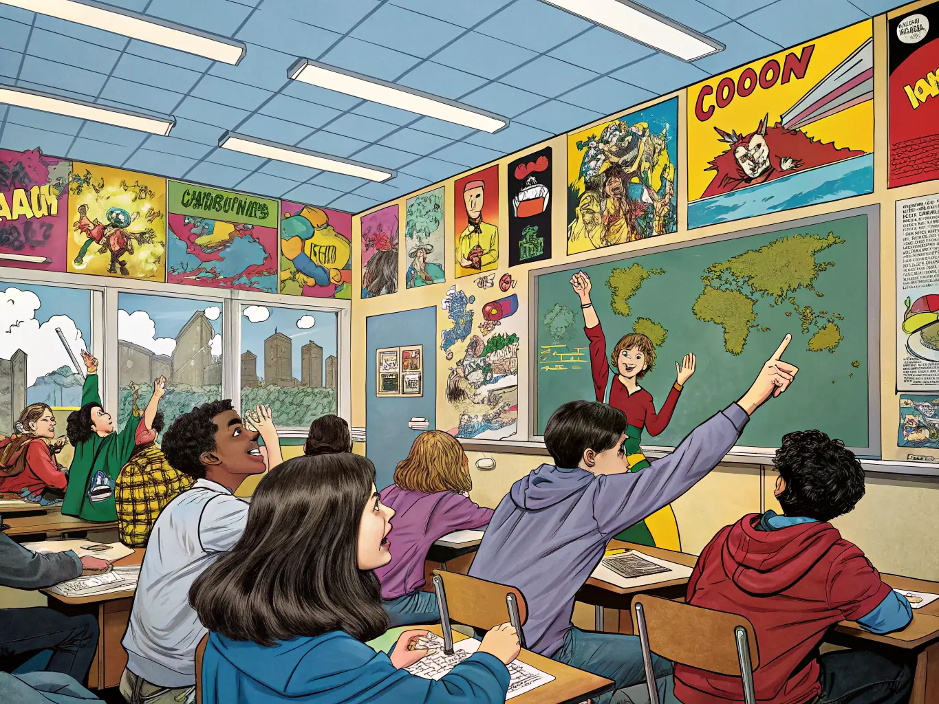 A group of students participating in a lively discussion in a liberal arts class, illustrating the interactive learning environment of the Associate Degree in Liberal Arts program at American College.