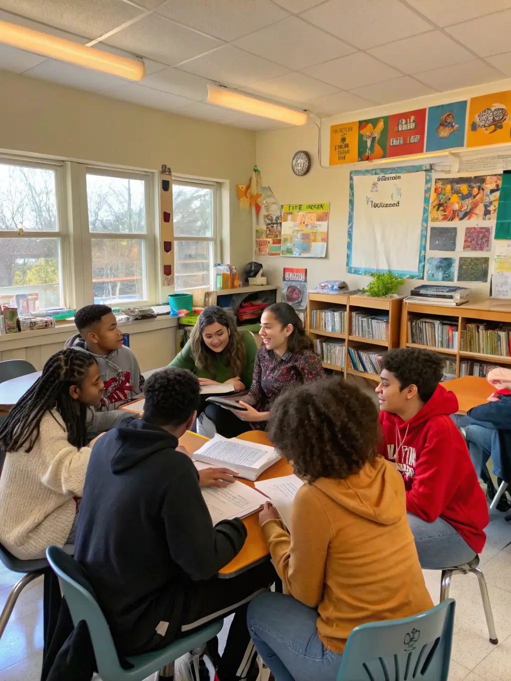 Students engaged in a lively discussion during a Liberal Arts class at American College, emphasizing critical thinking and communication skills.